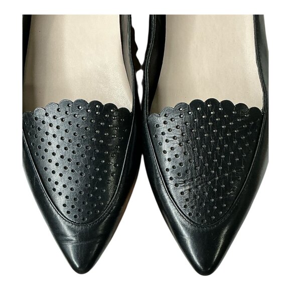 Cole Haan Women's Grand.OS Black Scalloped Perforated Leather Pointy Toe Size 8B - Picture 2 of 11